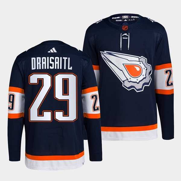 Mens Edmonton Oilers #29 Leon Draisaitl Navy 2022-23 Reverse Retro Stitched Jersey